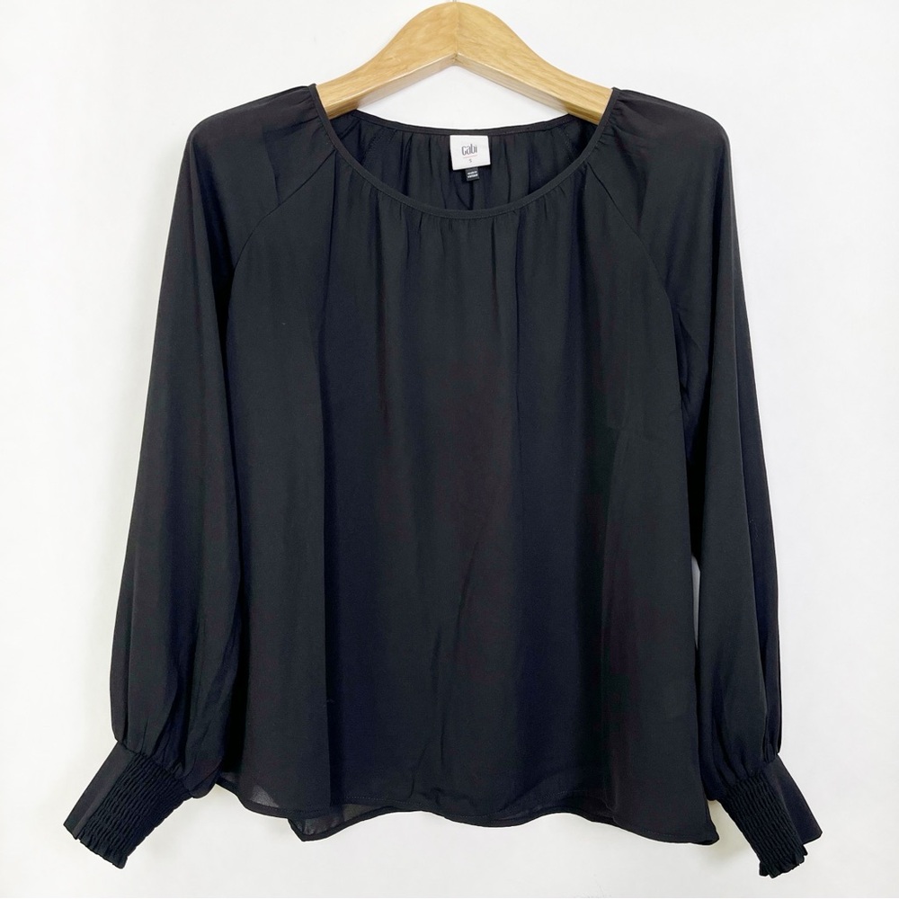 CAbi‎ Black Round Trip Blouse #4338 Long Sleeves Size Small